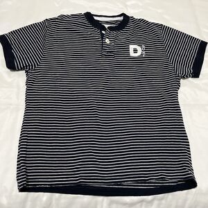 Vintage Y2K Henley Blue Striped Surf Shirt Embroidered Heavyweight Nautical XL